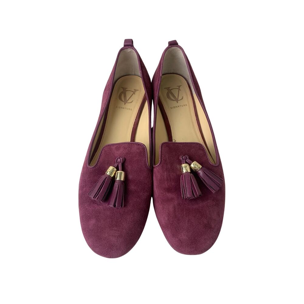Vince Camuto Signature Suede Tassel Loafers Burgundy Wine Leather Flats 8.5 M